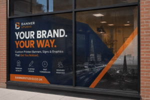 Shop window with printed one-way vision