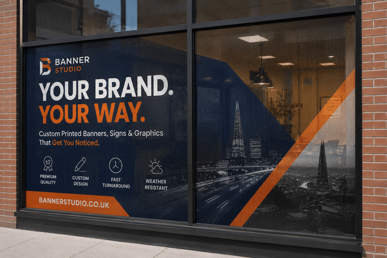 Shop window with printed one-way vision